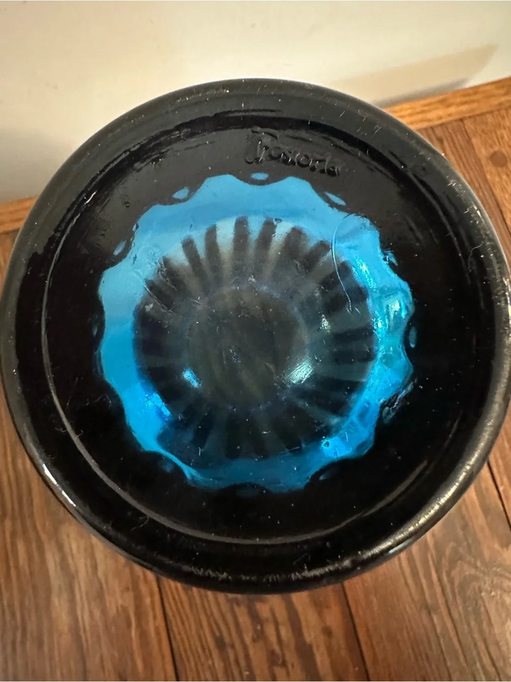 Handblown Blue Scalloped Glass Vase - Decorative Accent